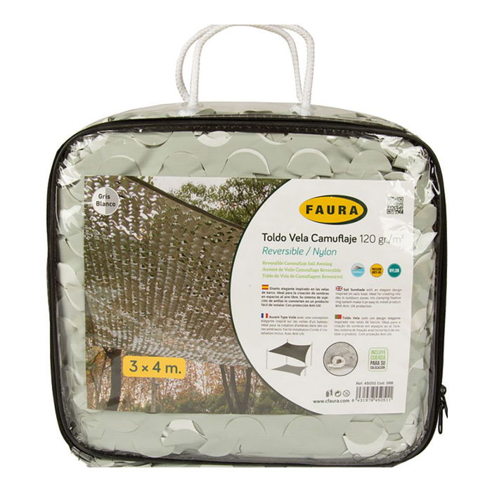 Faura Toldo Camuflaje Reversible Gris/Blanco 3 x 4 m Tratamiento Anti-UV Nylon Faura Toldo Camuflaje Reversible Gris/Blanco 3 x 4 m Tratamiento Anti-UV Nylon