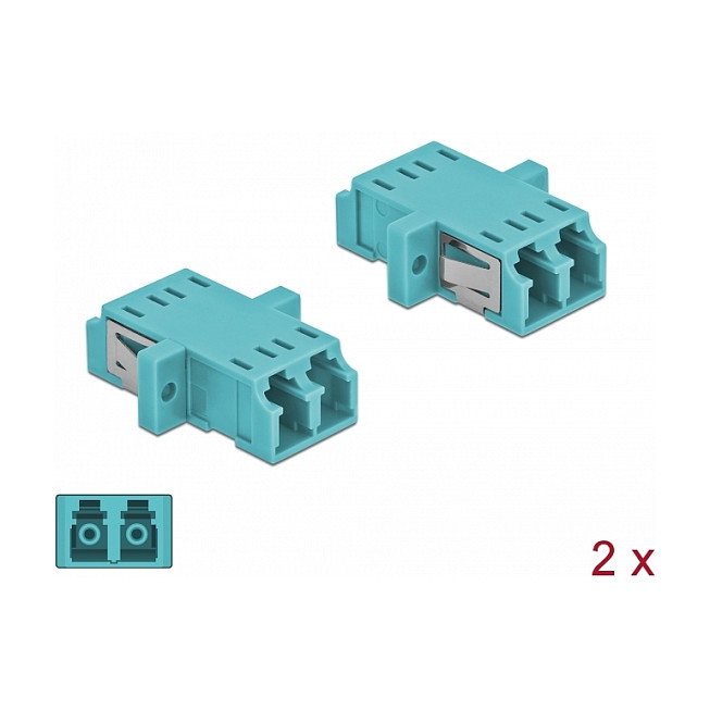 DeLOCK Acoplador de Fibra Óptica LC Duplex Hembra a LC Duplex Hembra Multimodo, 2 unidades, Azul claro