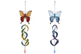 DKD Home Decor Decoracion Pared Shabby Azul Naranja 13 x 90 x 23 cm (2 Unidades) Metal Cristal Mariposa