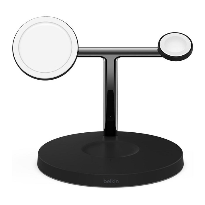 Belkin WIZ017vfBK Cargador Inalámbrico MagSafe 3 en 1 para iPhone 12/13 - Negro - Con Adaptador AC y Carga Rápida hasta 15W