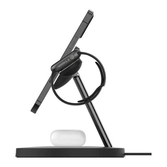 Belkin WIZ017vfBK Cargador Inalámbrico MagSafe 3 en 1 para iPhone 12/13 - Negro - Con Adaptador AC y Carga Rápida hasta 15W