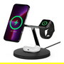 Belkin WIZ017vfBK Cargador Inalámbrico MagSafe 3 en 1 para iPhone 12/13 - Negro - Con Adaptador AC y Carga Rápida hasta 15W