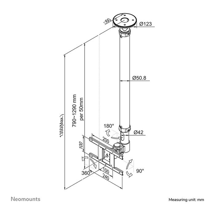 Neomounts FPMA-C100 Soporte de Techo para Monitor/TV hasta 30" Negro