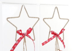 DKD Home Decor Decoración Colgante Navidad Tradicional Rojo Blanco 6.5 x 42 x 6.5 cm Estrella Cascabel (6 Unidades)