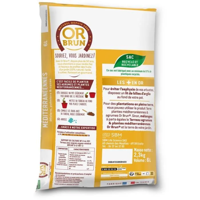 Or Brun OBRTAGR6U Tierra para Cítricos y Plantas Mediterráneas 6L - Olivos, Palmeras y Cycas