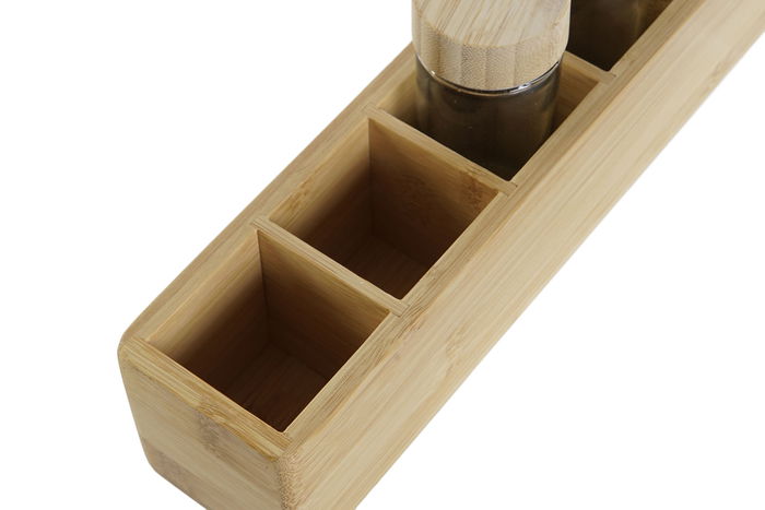 DKD Home Decor Especiero Natural Bambu Cristal Set de 7 Piezas 32.5 x 6.5 x 6.5 cm