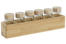 DKD Home Decor Especiero Natural Bambu Cristal Set de 7 Piezas 32.5 x 6.5 x 6.5 cm
