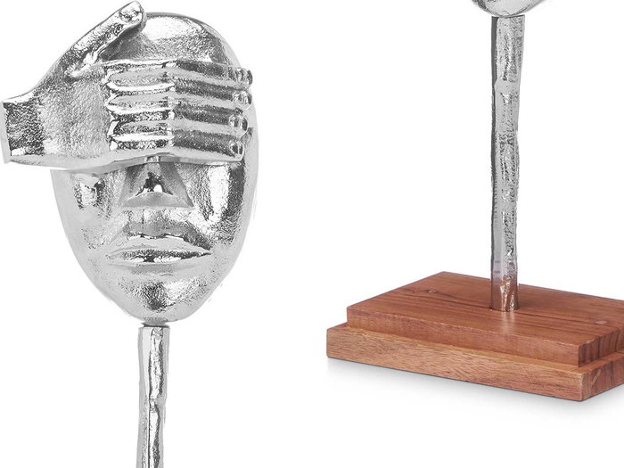 Giftdecor Figura Metal Mano Ojos Plata con Soporte Madera 16x34x10 cm (Set de 6)