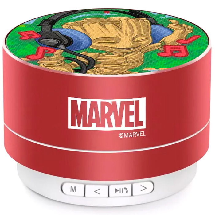ERT GROUP Altavoz Portátil Inalámbrico Groot Guardianes de la Galaxia Marvel con Micrófono y Batería 300 mAh Reproductor MP3 Radio FM