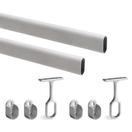 Emuca Lote de 2 barras para armario de logitud 1.15m con soportes, Aluminio y Zamak, Anodizado mate