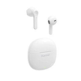 HAMA Action One Auriculares Inalámbricos TWS con Micrófono, Blanco, 00221774, Bluetooth 5.3, Estuche de Carga, 4h Autonomía (12h con estuche), Asistente de Google y Siri