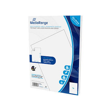 MediaRange MRINK140 Etiquetas Adhesivas, 210x297 mm (A4), Blanco, Adhesivo Permanente, 50 Hojas, para Impresión Láser e Inyección de Tinta