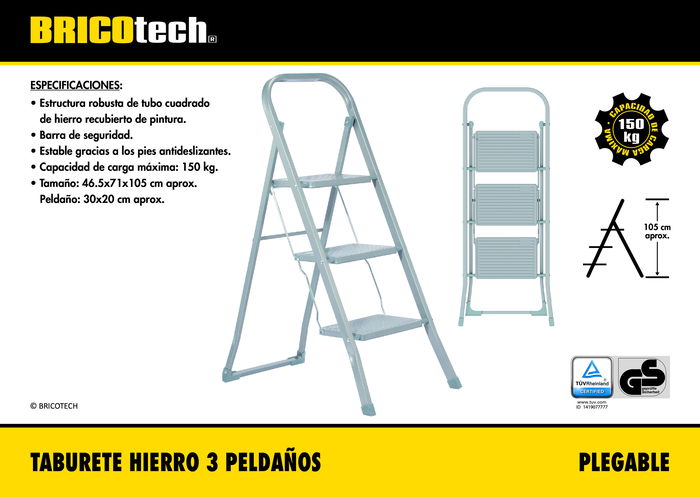 Bricotech Taburete Hierro Plegable 3 Peldaños (2 Unidades)