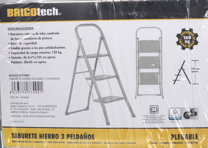 Bricotech Taburete Hierro Plegable 3 Peldaños (2 Unidades)