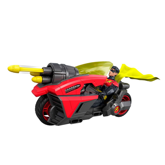 Mattel Figura Robin Con Batlink Dc Universe Jmd51 16 cm - Vehículo con Cañón y 22 Puntos de Articulación