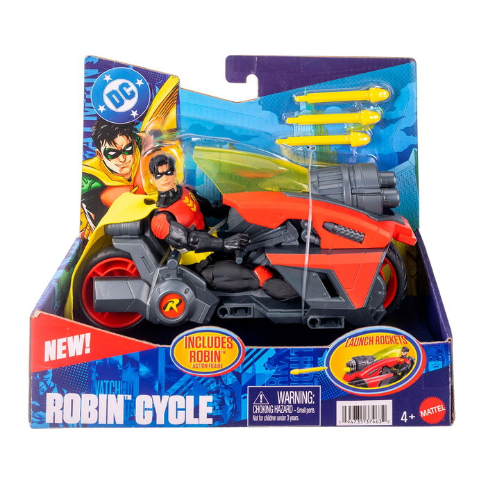 Mattel Figura Robin Con Batlink Dc Universe Jmd51 16 cm - Vehículo con Cañón y 22 Puntos de Articulación
