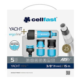 Cellfast Kit Manguera Yacht Mini ø9 mm 3/8 Pulg 15 m Blanco PVC Antitorsión Antialgas Resistente UV Relax Sal
