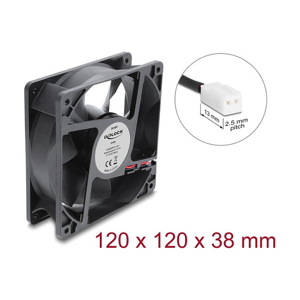 DeLOCK Ventilador axial 48 V DC, 120 x 120 x 38 mm con conector de 2 pines, negro DeLOCK Ventilador axial 48 V DC, 120 x 120 x 38 mm con conector de 2 pines, negro