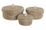 DKD Home Decor Cesta Boho Natural 32 x 32 x 15 cm, Hecha a Mano en Fibra y Cuerda, Set de 3 Unidades con Tapa