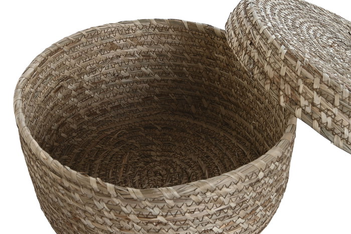 DKD Home Decor Cesta Boho Natural 32 x 32 x 15 cm, Hecha a Mano en Fibra y Cuerda, Set de 3 Unidades con Tapa DKD Home Decor Cesta Boho Natural 32 x 32 x 15 cm, Hecha a Mano en Fibra y Cuerda, Set de 3 Unidades con Tapa