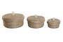 DKD Home Decor Cesta Boho Natural 32 x 32 x 15 cm, Hecha a Mano en Fibra y Cuerda, Set de 3 Unidades con Tapa