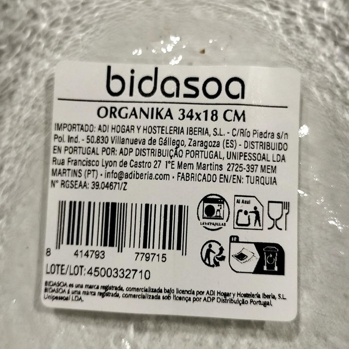 Bidasoa Fuente Oval Organika de Vidrio Transparente 34x18cm