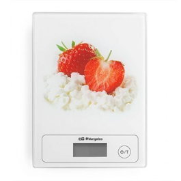 Orbegozo PC 1018 Báscula Electrónica de Cocina, Vidrio Templado, 5kg / 1g, Función Tara, Unidades: g, kg, lb:oz, ml de Agua/Leche, LCD, Control Táctil, Blanca/Roja/Verde