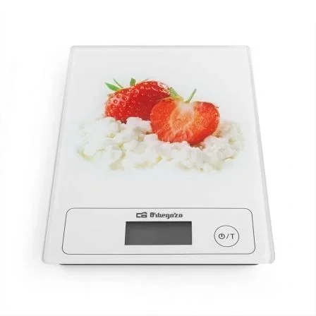 Orbegozo PC 1018 Báscula Electrónica de Cocina, Vidrio Templado, 5kg / 1g, Función Tara, Unidades: g, kg, lb:oz, ml de Agua/Leche, LCD, Control Táctil, Blanca/Roja/Verde