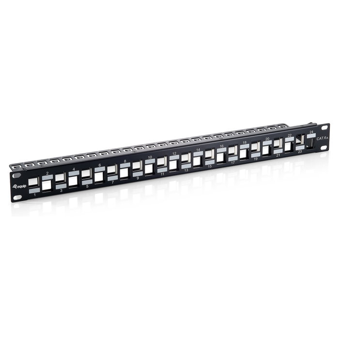 Equip Patchpanel 24 puertos Cat6A Keystone Negro 1U 19 inch Equip Patchpanel 24 puertos Cat6A Keystone Negro 1U 19 inch