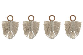 DKD Home Decor Servilletero Boho Natural Macrame Acacia Set de 4 Piezas 18 x 13 cm