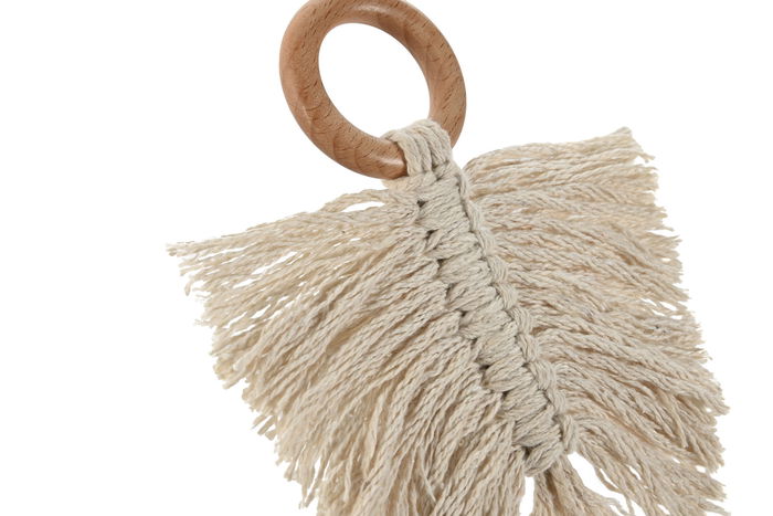 DKD Home Decor Servilletero Boho Natural Macrame Acacia Set de 4 Piezas 18 x 13 cm