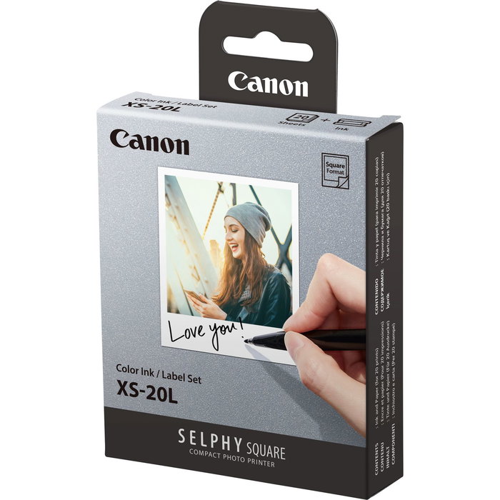 Canon XS-20L Papel Fotográfico Adhesivo con Borde para Escribir - 20 Hojas - Compatible con Impresoras SELPHY SQUARE QX10