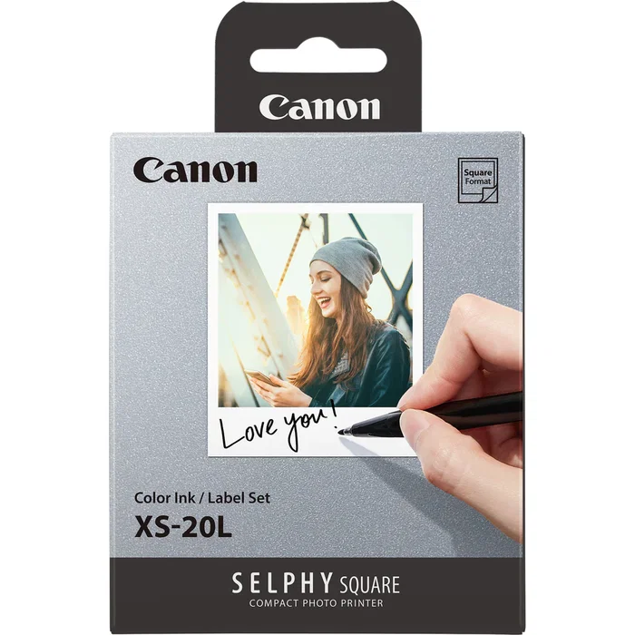 Canon XS-20L Papel Fotográfico de 20 Hojas para Impresoras SELPHY SQUARE QX10 - Impresión por Inyección de Tinta, Vida Útil 100 Años
