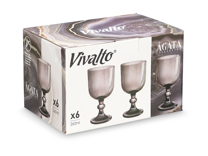 Vivalto Copa Gris Rayas Vidrio 260 ml (Set de 24)