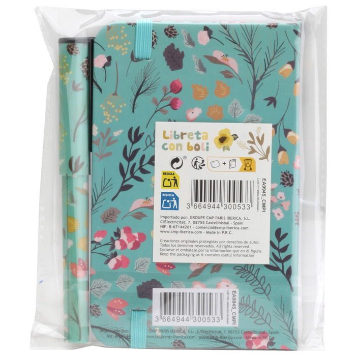 CMP General Libreta con Bolígrafo Pradera Tapas Duras Goma Marcador Hojas Blancas Medidas 14x9 cm