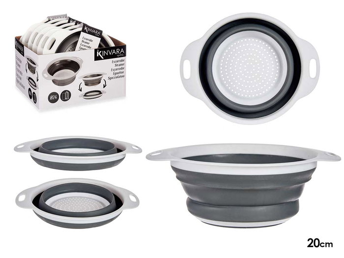 Kinvara Colador Redondo con Asas Plegable 20 cm para Cocina, Plástico Blanco/Gris (Set de 24) Kinvara Colador Redondo con Asas Plegable 20 cm para Cocina, Plástico Blanco/Gris (Set de 24)