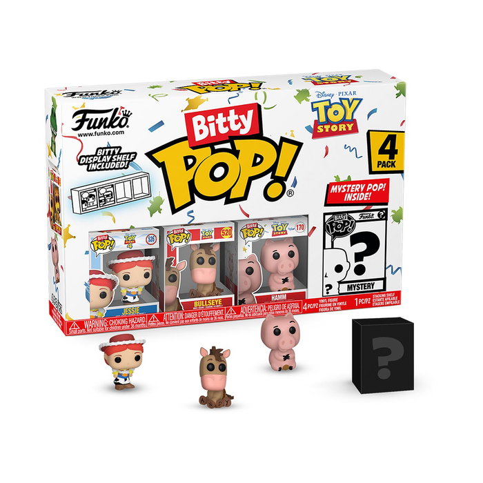 Funko 73041 Bitty Pop! Toy Story Pack de 4 Figuras - Incluye Jessie, Bullseye, Hamm y Figura Misteriosa (Possibility of Chase)