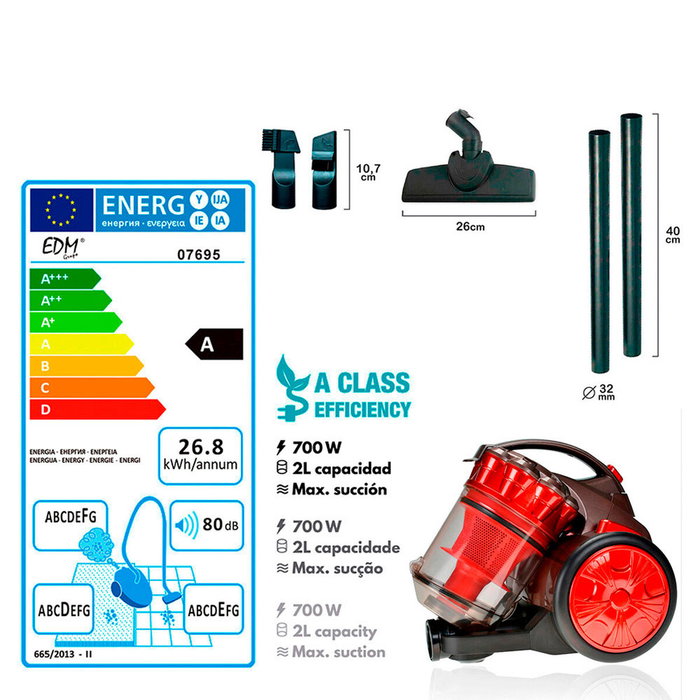 Edm Aspirador Multiciclónico sin Bolsa Rojo 700 W 2,2 l