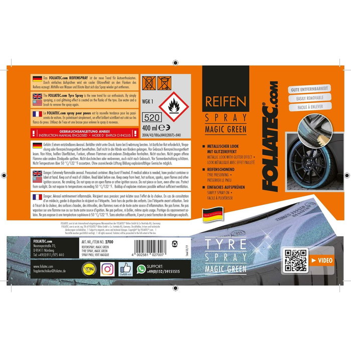 Foliatec Spray para Neumaticos Verde Brillante Foliatec Spray para Neumaticos Verde Brillante