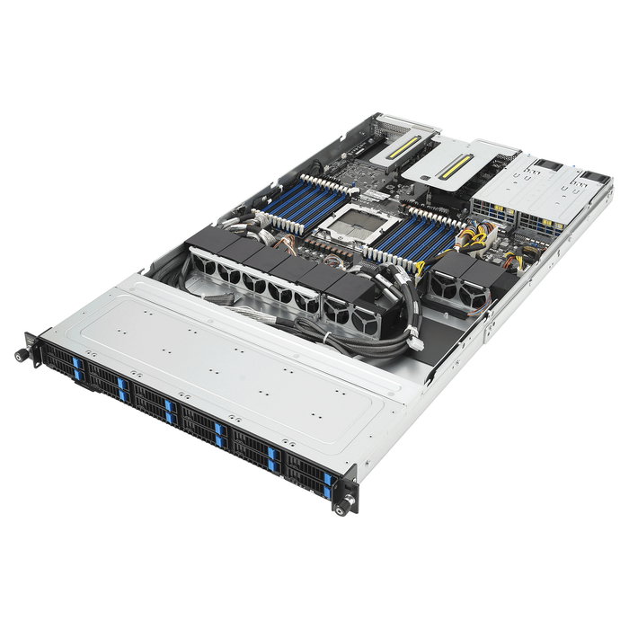 ASUS RS501A-E12-RS12U/1G Barebone Server Rack 1U, SP5 Socket LGA 6096 AMD, 12 NVMe, 1.6kW PSU, OCP, GPU Support, 90SF03Y1-M000D0