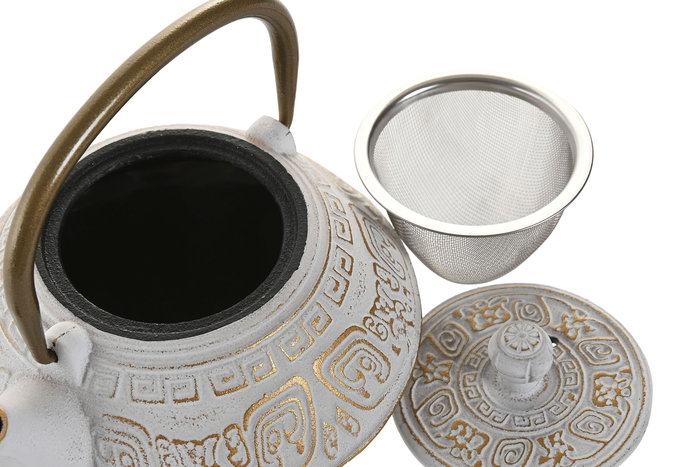 DKD Home Decor Tetera Oriental Hierro Colado Inox Rosa Blanco 400ml Set 2 Piezas 13 x 12.5 x 15 cm