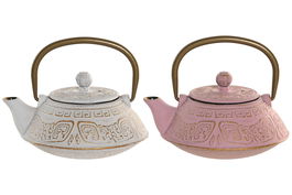 DKD Home Decor Tetera Oriental Hierro Colado Inox Rosa Blanco 400ml Set 2 Piezas 13 x 12.5 x 15 cm