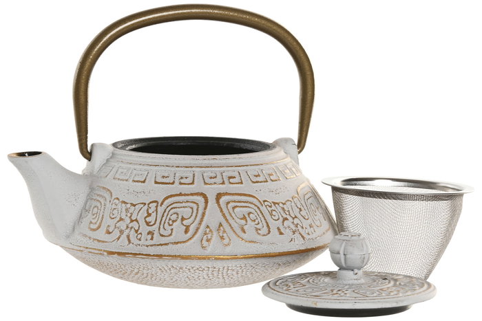 DKD Home Decor Tetera Oriental Hierro Colado Inox Rosa Blanco 400ml Set 2 Piezas 13 x 12.5 x 15 cm