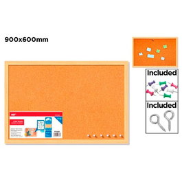 MP Pizarra de corcho de doble cara 90 x 60 cm con marco de madera