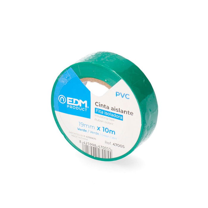 Edm Cinta Aislante Calidad Supra Verde 19 mm x 10 m Resistente PVC Electricidad