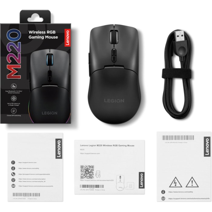 Lenovo Legion M220 Wireless RGB Gaming Mouse, 5000 DPI, Negro