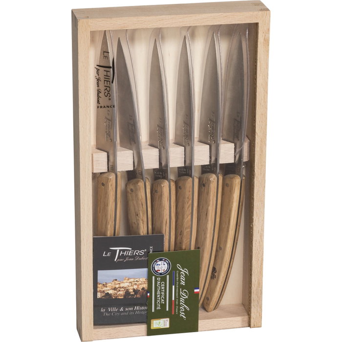 Laguiole Set de 6 Cuchillos de Mesa con Mango de Madera de Roble de Jean Dubost