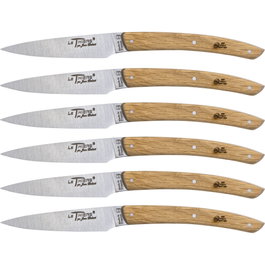 Laguiole Set de 6 Cuchillos de Mesa con Mango de Madera de Roble de Jean Dubost