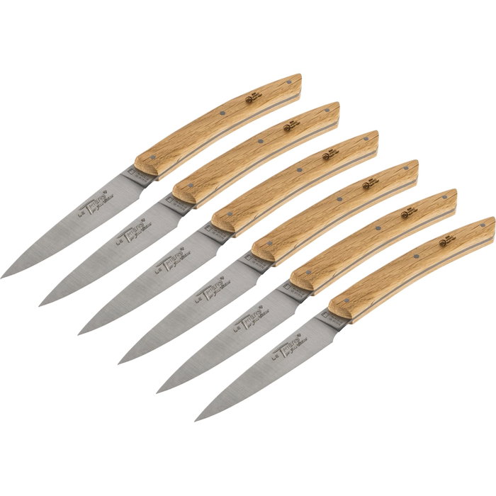 Laguiole Set de 6 Cuchillos de Mesa con Mango de Madera de Roble de Jean Dubost