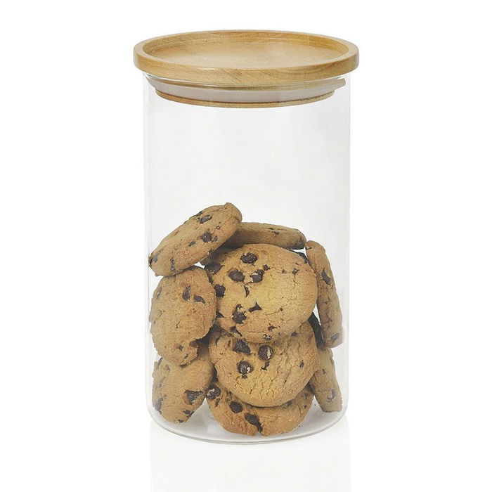 Andrea House Bote Alimentos Cristal Transparente Madera 1200ml Ø9,5x17,5cm